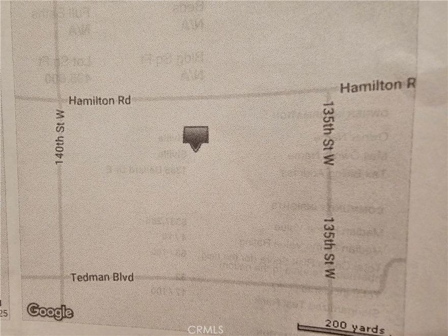 10 Acres of land in Rosamond between 140th St. W and 135th St. W along Hamilton Rd. An UNINCORPORATED area of KERN COUNTY.  APN # 358-141-03-00-5, CA, KERN COUNTY (SECTION 9, TOWNSHIP 9, RANGE 14, QUARTER) Rosamond is an active place for Alternative energy projects like Wind and Solar farms. Buyer to perform due diligence and verify land use and if any utilities are available. Please check the zoning information with City and County.