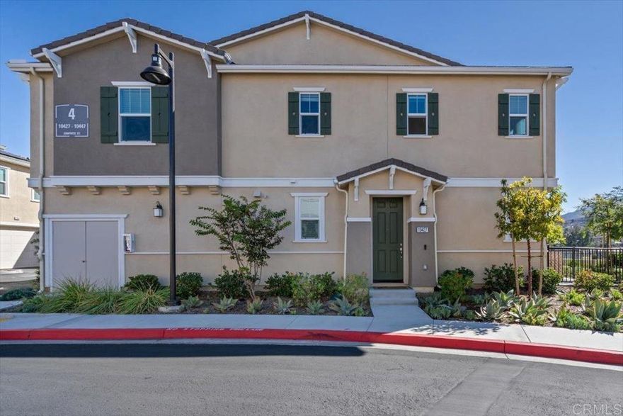 Welcome to this beautiful newer-built (2023) corner unit located near Rancho San Diego! This stunning 3-bedroom, 2.5-bath home offers a bright open-concept layout with luxury vinyl plank flooring throughout the downstairs. The modern kitchen features granite countertops, white cabinets, stainless steel appliances, and a spacious pantry, with all appliances including the washer and dryer included. Upstairs, you’ll find three comfortable bedrooms, two full baths with linen closets, and a convenient laundry room. Enjoy an abundance of natural light and beautiful mountain views. Additional highlights include a two-car garage, paid-off solar panels, EV charger and access to community amenities such as hiking trails, dog-friendly areas, and sparkling pools. Perfect for families, pet lovers, and outdoor enthusiasts—don’t miss the opportunity to make this home yours!