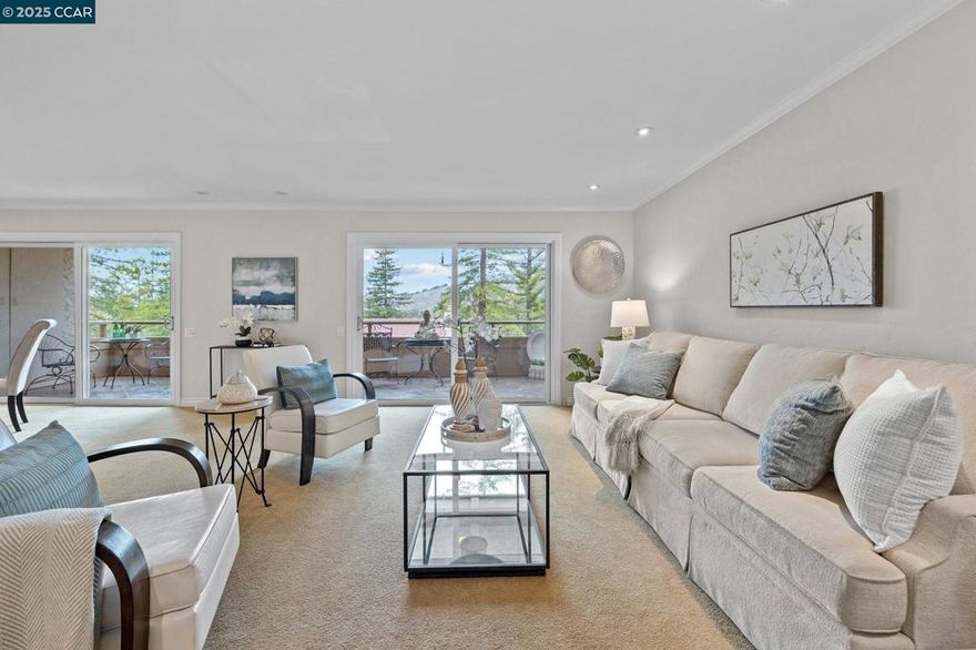 LEVEL IN! Step into a world of unparalleled elegance and vitality at Rossmoor, Walnut Creek's premier active adult oasis, where every day feels like a luxurious retreat. This meticulously customized condo is a masterpiece of sophistication, showcasing furniture-grade cabinetry that exudes timeless charm, paired with state-of-the-art Milgard dual-pane windows that flood the space with natural light and unveil panoramic vistas that'll take your breath away. Unleash your inner chef in the stunning gourmet kitchen, equipped with elite appliances designed for epicurean excellence: sizzle on the precision Electrolux induction cooktop, chill your finest vintages in the sleek Fisher & Paykel refrigerator, rinse with ease using the innovative dual-drawer dishwasher, zap meals in the seamless Viking microwave drawer—and that's just the beginning of your culinary playground! Bathe in the glow of contemporary LED lighting as the open layout effortlessly transitions to your private slate-tiled covered patio, beckoning through dual sliding doors for al fresco moments of pure bliss, surrounded by tranquil landscapes that soothe the soul. And the cherry on top? Seamless accessibility with zero stairs from your dedicated carport straight to the welcoming front door—because luxury should b Views:  Ridge