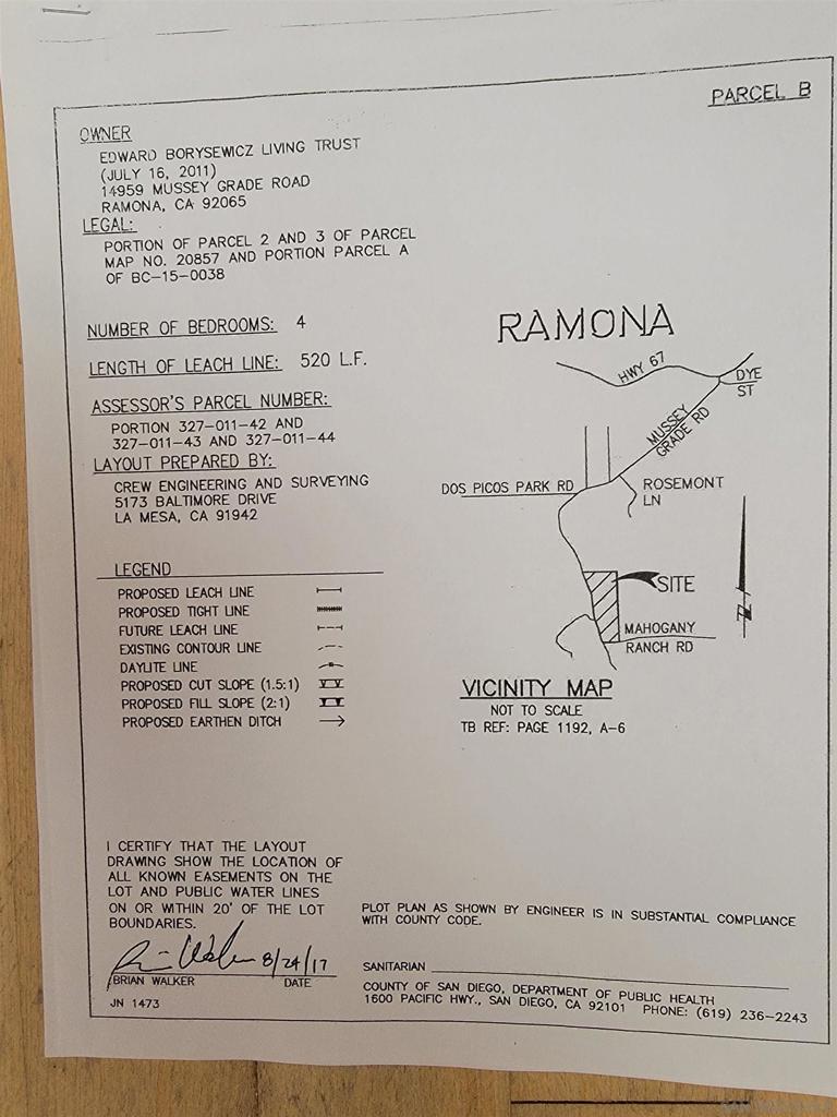 Great opportunity to build your dream home on 10+ acres. Great area of West Ramona off of Mussey Grade Road. Cross street is Mahogany Ranch Road. Spectacular views. No open space requirement. Water/Electricity nearby. Possible ability to connect to Romana water district. Neighbors had success in finding water in drilling a well also. There is also a second 10+ acre parcel adjacent to this parcel (MLS# 220023312) for sale by the same seller. Buy one or both.