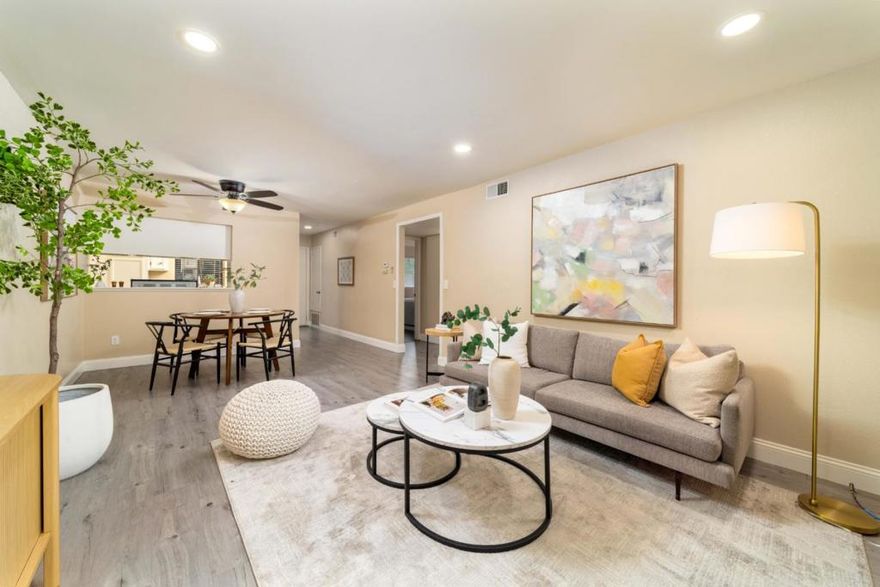 Your future property awaits at this charming, park-esque set 2bdrm/1bath condo in the heart of Silicon Valley. This serene garden escape of mature trees and landscaping where you can unwind to a quiet and cozy updated first floor unit, and yet minutes away from Hwy 101, 87, 85 and 280.  Discover cozy living in the heart of San Jose with this charming home. Spanning 888 square feet, this residence offers a comfortable and practical layout. The kitchen is well-equipped, providing space for meal preparation and gatherings, a convenient in-unit stacked washer and dryer and an updated tiled shower retreat.  The home features a combination of flooring types, offering both style and functionality. This property is positioned within the San Jose Unified School District, serving the local elementary school community.  For your transportation needs, a single-car garage provides secure parking and an additional assigned parking space, along with proximity to VTA, BART and CalTrain services to get you to all your sporting venues, entertainment coliseums, airports, universities, tech and non-tech places of employment alike.  Imagine being minutes from it all, and still able to escape from it all once you make this place yours.