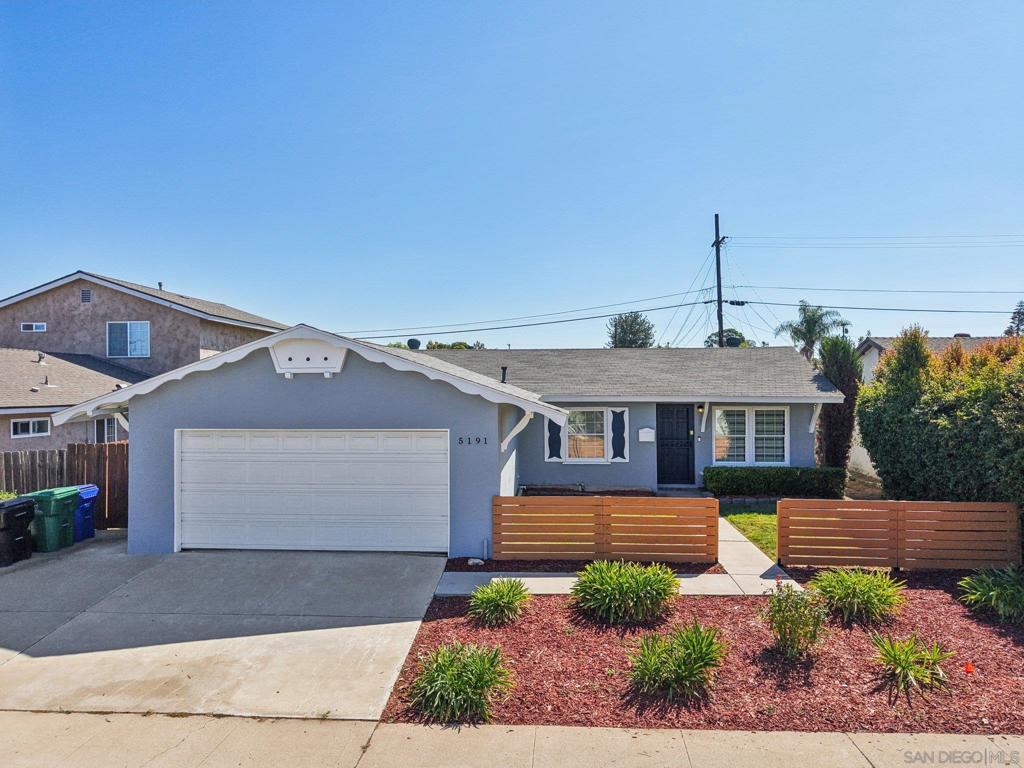 Welcome to this charming single-story home nestled in the heart of Clairemont's highly desirable north section. This is a perfect opportunity for those looking for an affordable entry point into one of San Diego's most convenient and well-loved neighborhoods. The home sits on a large, flat lot with a spacious backyard, offering a blank canvas for your dreams—whether that's expanding the living space, creating a perfect entertaining oasis, or adding an Accessory Dwelling Unit (ADU). Inside, the bright and functional floor plan features three bedrooms and two bathrooms, complemented by dual-pane vinyl windows. You'll find a welcoming living area with a sliding door that connects effortlessly to the backyard, creating a seamless indoor-outdoor lifestyle. The kitchen provides tons of cabinet space, making organization and cooking a breeze. The property also includes an attached oversized garage offering abundant storage, adding to the home's convenience and functionality. Recent 2024 updates make this home truly move-in ready, including fresh exterior and interior paint, a new water heater, and a new stove/oven and washer/dryer. The location is simply unbeatable. You're just minutes from the vibrant shopping and dining on Clairemont Mesa Boulevard. With quick freeway access, you're only a 10-minute drive to La Jolla Shores, 15 minutes to Mission Bay, and a short 20-minute trip to downtown and the airport. This is more than a house; it's an excellent opportunity to own a piece of the San Diego lifestyle. All appliances are included, including the washer and dryer & Ring doorbell!