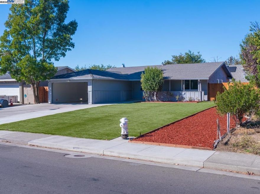 Step into this beautifully refreshed 4-bedroom, 2-bath home offering 1,468 sq ft of single-story living on a spacious 6,534 sq ft lot. Located in the heart of Fairfield Interior Highlights: Fresh paint flows through every room, creating a bright, welcoming atmosphere. All kitchen appliances are brand new, complementing the updated counters and finishes. Both bathrooms feature modern fixtures and finishes for a clean, contemporary feel. Dual living spaces—family room and living room—offer flexibility for entertaining or relaxing. New windows enhance energy efficiency and natural light.  Exterior Enhancements: Freshly laid concrete expands the driveway and paves the backyard—perfect for gatherings or low-maintenance outdoor living. The front yard boasts new artificial turf for year-round curb appeal. Backyard fencing has been repaired, offering privacy and security. while the attached 2-car garage includes convenient storage.  Located near Dover Elementary and Fairfield High School, with easy access to Air Base Parkway and Travis AFB, this home is move-in ready and ideally situated