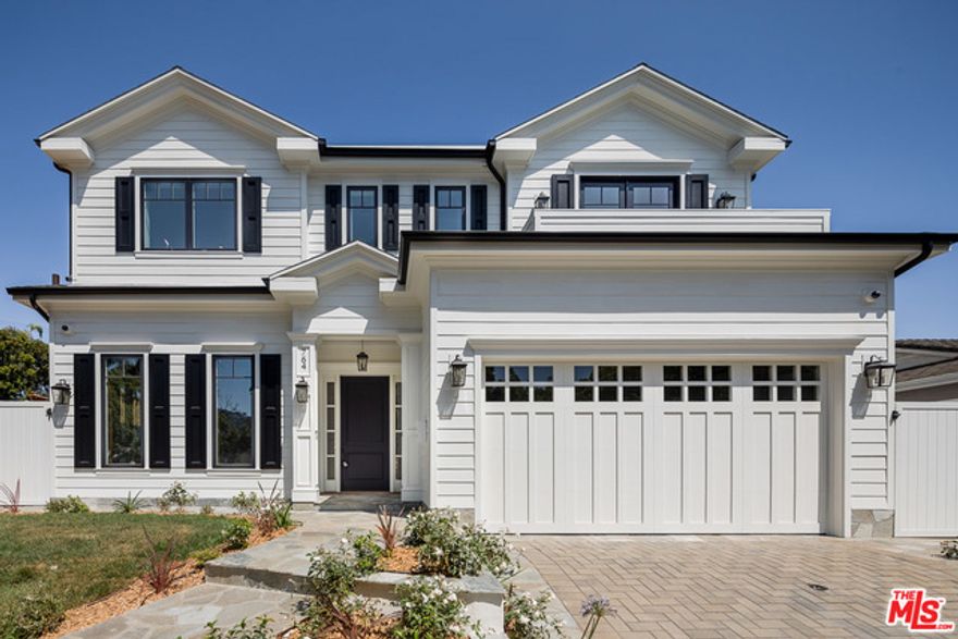 Exquisite Traditional Cape Cod Style home in the El Medio Bluffs built by Hampton Estate Homes. Newly constructed featuring 6 en suite bedrooms and boasting high ceilings, detailed carpentry finishes, and White Oak floors throughout. Grand entry opens to spacious floor plan with beautifully finished study. Spacious living room with fireplace adjacent to formal dining room with double wine closet. Gourmet kitchen with professional-grade appliances, Calcutta marble island, Absolute Black counters, breakfast nook, and butler's pantry. Bright and airy family room with coffered ceiling, beautiful built-in, and fireplace opens via Fleetwood pocket doors to patio with expansive grassy backyard including pool/spa and BBQ. Spacious master suite with warming fireplace, luxurious bathroom, his and hers walk-in closets, and private balcony. Home is complete with home theater, Control4 system, dual zone HVAC, and large rooftop deck with picturesque ocean views of Pacific Palisades and beyond.