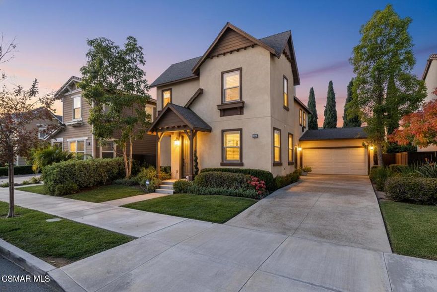 Welcome to this beautiful home in turnkey condition, located in Ventura's desirable Orchard Collection. Built in 2015, this highly upgraded residence offers 3 bedrooms plus a downstairs office, 3 full bathrooms, and about 2,075 sq. ft. of beautifully designed living space. The open floor plan features wood flooring, a spacious great room with a cozy fireplace, and a gourmet kitchen with a large island, granite counters, tiled backsplash, pantry. Reverse Osmosis Water Purification System, Kitchen Faucet, Cooktop/Range and Dishwasher are newly installed. Step outside to an expansive, landscaped backyard ideal for entertaining, complete with a built-in outdoor island with Big John BBQ and burner, large paver patio, outdoor dining set and wooden pergola, and raised planter beds, and producing fruit trees. Additional highlights include an extra-deep hall closet, attached two-car garage, Tesla wall charger, extended driveway, air conditioning, and multiple ceiling fans. Upstairs are three bedrooms, including a luxurious primary suite with a spa-like bath, dual sinks, walk-in closet with built-ins, separate shower, and soaking tub. A generous upstairs laundry room with a sink and ample storage adds convenience. The main-level office/den can easily function as a fourth bedroom, and 9-ft ceilings throughout offer an airy, upscale feel. Located on a quiet, tree-lined street in sunny East Ventura, close to excellent schools, parks, shopping, dining, and Ventura's beaches.