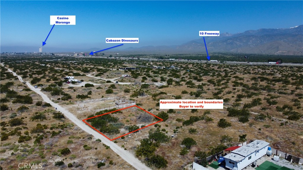 Amazing opportunity to acquire land in Cabazon just MOMENTS away from Casino Morongo, Desert Hills Premium Outlets, and the Cabazon Dinosaur Gift Shop. This spot offers convenient access to the 10 freeway for commuting and is also adjacent to the Arrowhead water facility. The area is ripe for development. Buyers are required to do their due diligence and investigate all aspects of the property to their satisfaction.
This property does not have an address assigned "755 Doris Ave" is for listing purposes only.
APN#525-061-032 Coordinates:33.915680 /-116.757813
