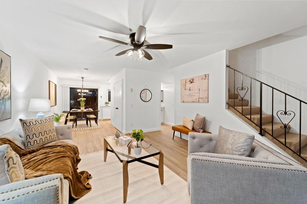 Newly remodeled townhome in the Gold Creek complex of Mira Mesa. An extensive renovation was just completed featuring an updated kitchen, bathrooms, luxury vinyl plank flooring, fixtures, and more. It has a nice layout including an open living room with a fireplace and spacious bedrooms. Plenty of outdoor space included with a private patio as well as 2 balconies upstairs. In-unit washer/dryer is included. Located near shopping, restaurants, easy access to highway 15, and great schools.