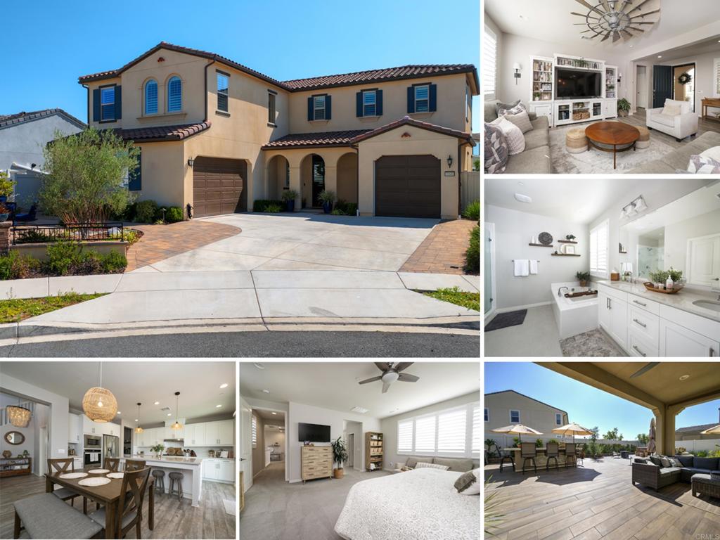 Better-than-new home in popular S.L. Rey in Bonsall. Large lot on cul-de-sac. Open floorplan concept with expansive great room. 4 bedrooms up, optional bedroom down. Spa-like primary bath. Highly upgraded designer interior. Plantation shutters. Owned solar recently added. Outdoor living room. Sellers spent tens of thousands of dollars redesigning and improving the rear yard so you can entertain family and friends in style! Inviting front patio with sitting area. Split 3-car garage. This home is the definition of turnkey! NO MELLO-ROOS. S.L Rey is encompassed by nature. BONSALL SCHOOLS with Bonsall Elementary School right around the corner!
