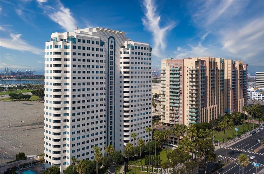 Take in luxurious view from the 19th floor of the prestigious HarborPlace Tower.  Live a high-rise lifestyle with cosmopolitan city views from every room including private balcony. This is a large one bedroom condo with updated bathroom and lighting.  Make good use of the spacious laundry room with full sized washer / dryer. Central heating and air conditioning. There are 2 tandem parking spaces.  Wonderful building in a great location.  Community amenities are what you expect in a luxury high-rise include 24 hour concierge, pool, spa, modern fitness center, bike storage and subterranean garage. Located in the heart of Downtown, close to Long Beach Convention Center, Shoreline Village, The Pike, restaurants, bars, annual Grand Prix event, East Village and much more.