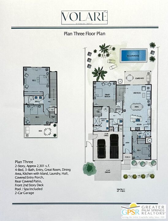 Under Construction! Delivery Date will be November, Just in time for season! This beautiful Plan 3 has 4 Bedrooms 3 Baths. Two Story Floorplan with Primary Bedroom and Attached Guest Suite located downstairs. Open Great Room Floorplan This home is ideal for a second Home and can be used as a Vacation Rental earning and offsetting the expense of the Home while you are not enjoying it! This Home includes: Gourmet Kitchen, Quartz Countertops with Waterfall Edge, Full Kitchen Backsplash, Built-In LG Stainless Steel Appliances, Oven and Convection and an Air Fryer all in one! 24 X 24 Porcelain Tile Flooring, Carpeting ONLY in Bedrooms, Upgraded Tiled Showers with bench, Dual Vanity, Walk In Closets, Rear Yard Landscaping, Extended Covered Patio, Swimming Pool and Spa, Alarm System, Ring Camara & Solar included no Lease Back! You own it and Tax Credits may apply. Call for your private tour today!