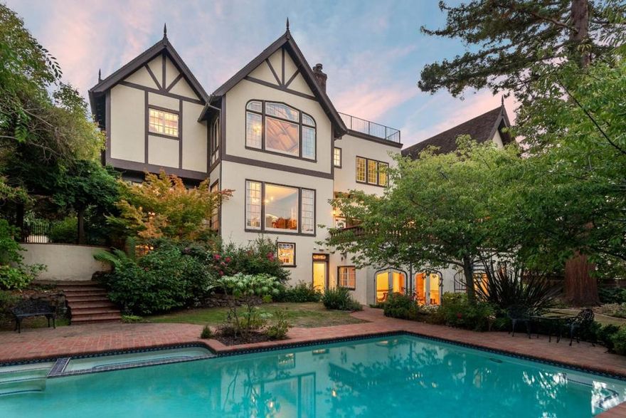 ONE OF HILLSBOROUGH'S MOST IMPRESSIVE BAY-VIEW MANSIONS! Walk to Burlingame! 10 minutes to SFO! You won't believe the architectural quality and drama! Soaring Bay Views for this renovated classic, assigned to North Elementary and within walking distance of Downtown Burlingame Avenue! Best of both worlds with authentic Gatsby character, yet this house was painstakingly restored in the early 2000s to bespoke heights. Storybook street of minimal traffic, shouldered by other picture-perfect mansions, only 1.4 miles to downtown Burlingame & just 1.1 miles to North School. *Grand entertaining platform of architectural significance on 4 levels.  *Ceilings soar to 25 feet. *Monumental lobby of herringbone floors & spiral staircase that towers to 22 feet. *Esquire Library + Separate Office *In-Law Apartment *2,000 bottle Pro Wine Cellar *Loft Level for Gym/Playroom *Bay-View Primary Suite of 18 ft. ceilings *Wow-Factor Rooftop Deck with Epic Bay Views to SF *Private motor court. Many curated pieces of artisan-carved furniture were designed for the house.*Plans available by TRG Architects for Deluxe Carport to match the style of the home