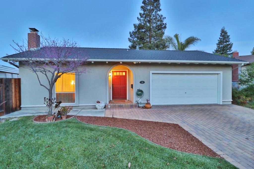 Peaceful Silicon Valley Oasis located on quiet cul-de-sac. Open layout kitchen, living, & dining areas with high ceilings maximize natural sunlight & provide beautiful space for entertaining and everyday living. Patio, adjacent to dining area, further expands living & entertaining space & is surrounded by lawn & mature citrus trees, grape vines, rosemary, fragrant flowers. Backyard boasts unobstructed view, complete privacy from neighbors, drip irrigation, & raised garden beds to grow vegetables & herbs. One-of-a-kind private sunroom with deck flooring provides a perfect place to escape after a long day. Solar panels add efficiency & lower your energy bill! A/C & living room fireplace keep you cool in the summer & cozy all winter. Easy access to shopping, 5 miles from Apples spaceship campus, 2 miles from Netflix & Roku, 1 mile from eBay & PayPal. Enjoy charming downtown Campbell with year-round farmer's markets, summer music, festivals, restaurants, library, & community center.