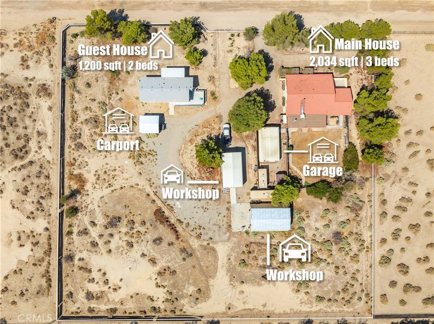 ***LIVE BEAUTIFULLY*** 2 Homes On 1 Lot with Workshops & Garages, All On A 2.5 Acre Lot! Excellent opportunity for additional income streams. This expansive estate features two fully independent residences, multiple workshops, and ample garage space—perfect for multi-generational living, home-based businesses, or rental opportunities. The main residence spans 2,034 SQFT with 3 bedrooms, 2 full baths, updated flooring, and a warm, inviting fireplace. The second residence, fully permitted at 1,200 SQFT, offers 2 bedrooms, 2 full baths, a walk-in pantry, laundry room, and a flexible bonus room ideal for a home office or optional 3rd bedroom. Each home comes with its own gas and electric meters, central AC/heat, and private garage or carport, ensuring both comfort and privacy. For creators, entrepreneurs, and hobbyists, this property also includes impressive work and storage spaces:
- A massive 30x40 workshop with high ceilings and utility connections.
- An additional 20x36 workshop for extra capacity.
- A detached 4-car garage, perfect for vehicles, storage, or custom use.
- Set in a peaceful, neighbor-friendly area, this property offers endless possibilities—from multi-generational living to income-producing rentals, or even building the ultimate live/work lifestyle.
Don’t miss this one-of-a-kind chance to live, create, and thrive—schedule your private tour today!