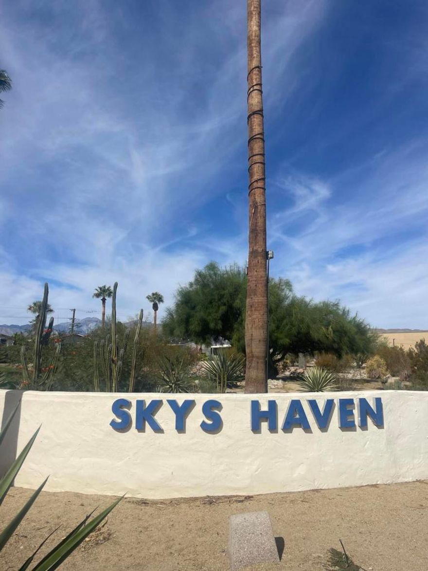Welcome to Sky Haven Desirable Gated Community located in the heart of Desert Hot Springs. Sky Haven is a Senior community 55+. Close to the center of town and shopping and restaurants. A/c and heat pump were replaced Nov 2021. Long Term Lease opportunity. Spacious home with family open to dining room and picture window views.  Two bedrooms, two bathrooms. Bathroom vanities and floors have been updated recently.  Full kitchen with fridge, oven and stove.  Season patio has been enclosed if wanted for usable space. Back Patio area for outside living. Carport and shed shed.  Gated Community with clubhouse, 3 pools, 3 hot tubs and social community.  Utilities billed through HOA and will be tenants responsibility.  Long Term lease.