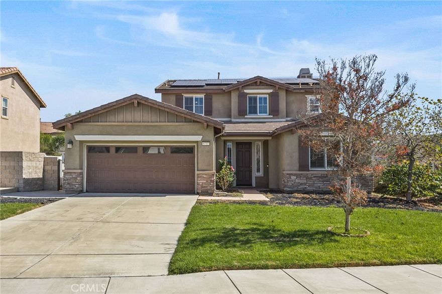 Welcome to to this beautifully upgraded corner-lot home with LOW HOA and FULLY PAID SOLAR! Located in one of Eastvale’s most desirable neighborhoods — part of the highly rated Corona-Norco Unified School District! Step inside to a bright, open-concept layout with high ceilings and a spacious living and dining area that flows into a modern kitchen with granite counters, stainless steel appliances, an amazing walk-in pantry, and a large island perfect for family gatherings.



Upstairs, enjoy a versatile loft with built-in office space, ideal for remote work or a study area, plus well-sized bedrooms and a serene primary suite with dual vanities, soaking tub, and large walk-in closet. The main ground level includes a full bedroom and bath, perfect for guests or multi-generational living.



Step outside to your private backyard retreat featuring a covered patio, storage shed, and mature fruit-bearing trees — Orange, Grapefruit, Cherimoya, Calamansi lime, and Pear — offering both shade and fresh harvests year-round.



This home also boasts a 3-car garage, a whole-house water softener system, and 16 Solar Panels for energy efficiency and peace of mind.



Located in a quiet, well-kept community close to parks, shopping centers, and top-rated schools, with easy access to the 15, 60, and 91 freeways — and just a short drive to Ontario International Airport — this home truly offers the best of Eastvale living.