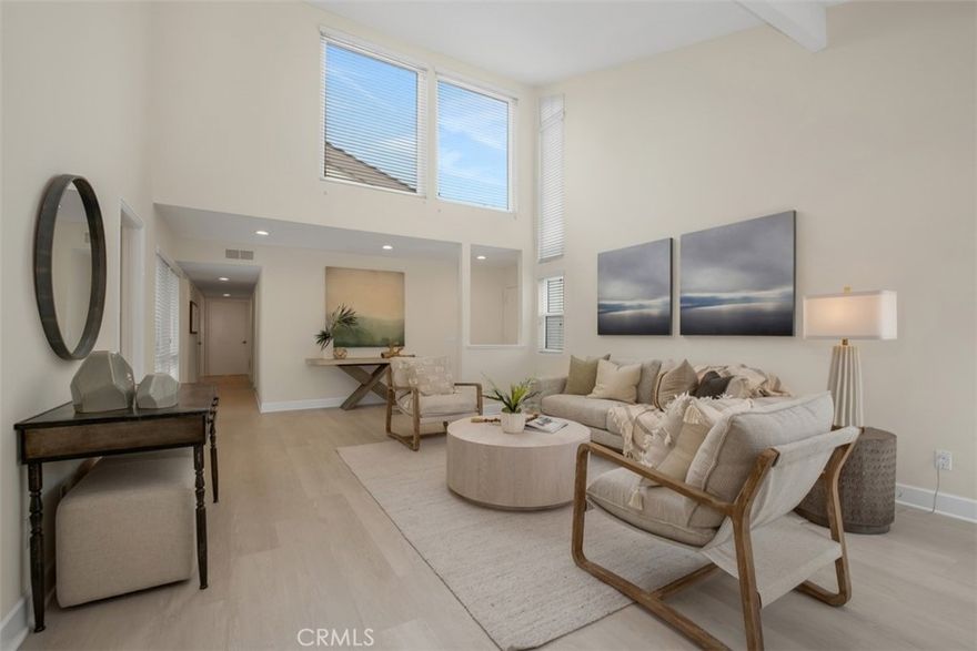 Welcome home to your Lake Forest single level home just across the street from the coveted Sun and Sail Club! This gorgeous, remodeled home offers 3 bedrooms and 2 bathrooms in a lovely, open, bright floor plan. Recently remodeled, it features light wood-look vinyl floors throughout, tall baseboards, high ceilings, and just-installed brand new windows with custom window coverings. The kitchen is spacious with granite counters, custom cabinetry, stainless steel appliances, and a brand new dishwasher with private adjoining atrium. The bathrooms have been remodeled with custom cabinetry, granite counters, chrome fixtures, lighting, and framed mirrors. The large primary suite has high ceilings, a huge walk in closet, as well as a private patio. The large wrap-around yard is perfect for entertaining with a peaceful grassy area and spacious patio for seating and dining. The location is private being on the end with a neighbor only on one side and provides for an extra large, gated yard. Enjoy this exceptional neighborhood with full access to the amazing Sun and Sail Club. There is even a trail at the end of the street for direct access without having to cross the street! The amenities at the Club are second to none. Enjoy a beautiful clubhouse, sports courts including basketball, pickleball, and tennis, pool, fitness center, clubs, classes, events, and more, all right on the Lake! Make this your new home today!