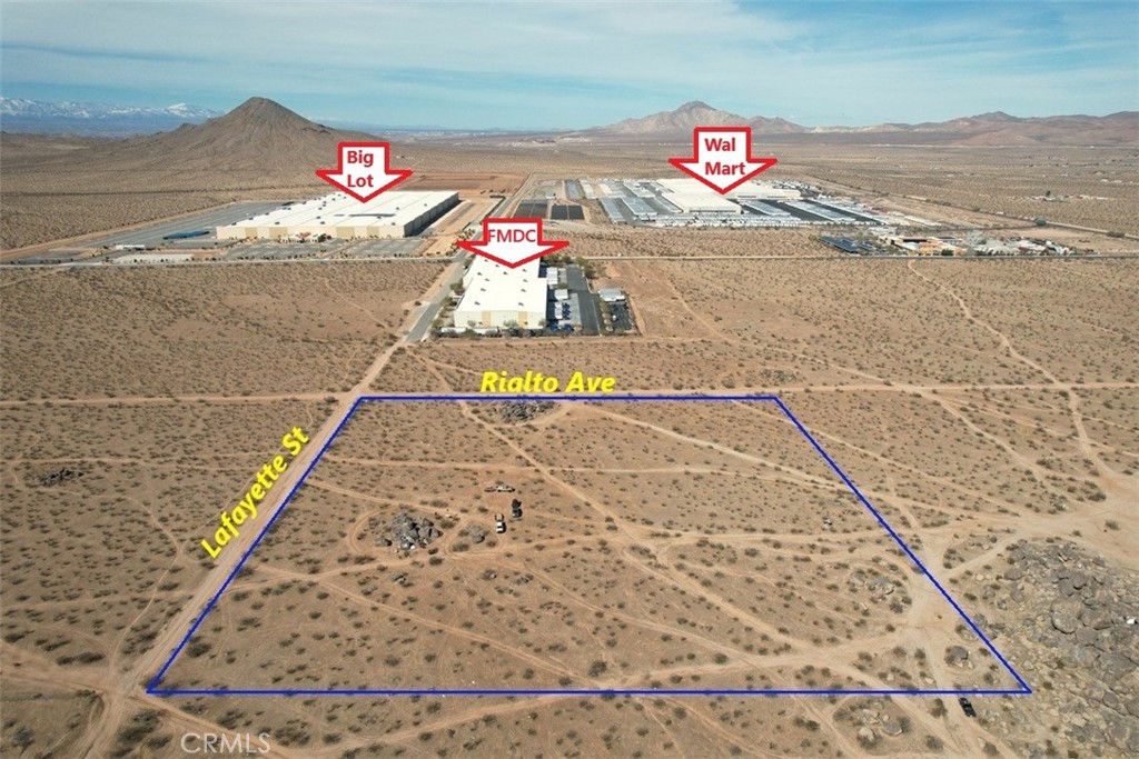 Great Location! 10 acres lot. Zoned Specific Plan which allows for Industrial/Warehouse use. APN # 0463-232-49-0000. Parcel is located at the NEC of Lafayette St. & Rialto Ave. Located close to WalMart Distribution Center and Big Lot Distribution Center. Adjacent to Fresenius Medical Distribution Center. Also close to Apple Valley Airport and Victor Valley College Regional Public Training Center. Per Town of Apple Valley, Industrial – Specific Plan allows for abroad range of clean manufacturing and warehousing uses, ranging from furniture manufacture to warehouse distribution facilities. All uses must be conducted within enclosed buildings. Outdoor storage must be completely screened from view. Appropriate land uses in this designation include manufacturing facilities with showrooms and offices, regional warehousing facilities, and support services for manufacturing and warehousing. Brightline West has acquired property in the newly annexed area of Apple Valley near Dale Evans Parkway for a high-speed rail station that will connect Southern California to Las Vegas. According to Brightline West, the project has started to break ground in Las Vegas.