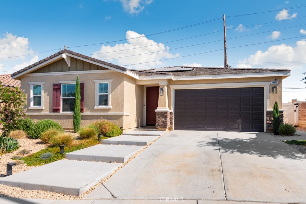 POOL HOME - FULLY PAID SOLAR in Spring Mountain Ranch! This stylish single-story features 4 beds, 2 baths, and 2,106 sqft of modern living with eco-friendly upgrades. Enjoy an open layout with 9-ft ceilings, a gourmet kitchen with quartz counters, white cabinetry, island, and Whirlpool® stainless appliances. Durable laminate flooring and recessed LED lighting add a sleek touch. The spacious primary suite offers dual sinks, a walk-in shower, and ample closet space. Solar panels, low-flow fixtures, and smart insulation help cut utility costs. Step outside to your private pool and enjoy scenic community living with trails, parks, and sidewalks. Just minutes to UC Riverside, Downtown, and Loma Linda Medical Center. Zoned for Riverside Unified schools.