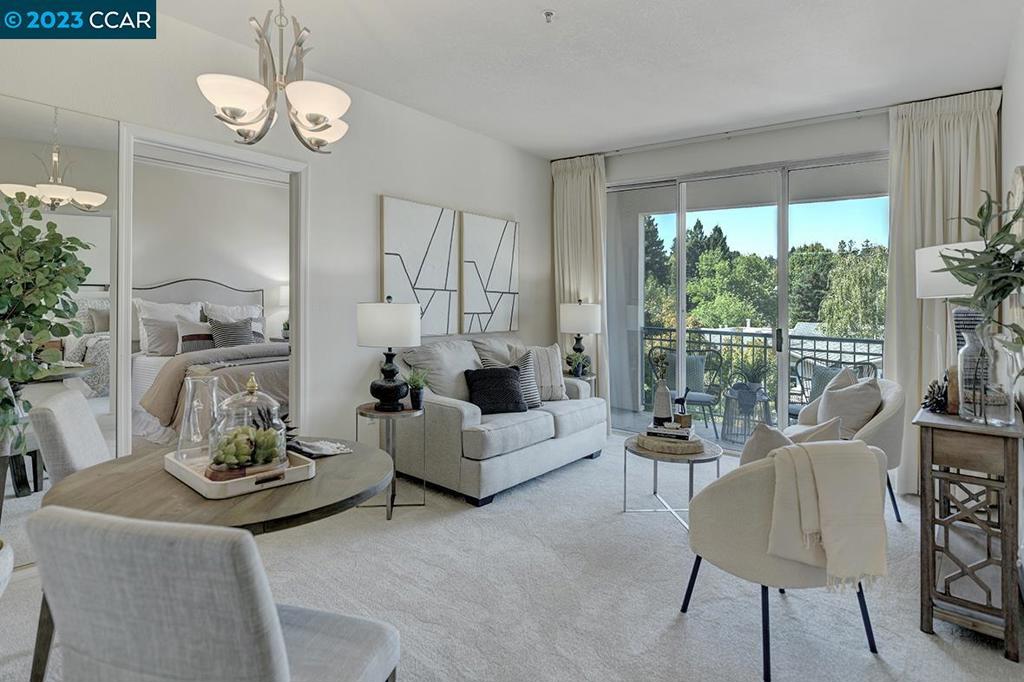 Experience the epitome of elegance in Rossmoor's Waterford congregate living on the 3rd floor, featuring the exquisite Shelburne model. Revel in partial pond views and bask in abundant natural light gracing two spacious bedroom suites. Enjoy uninterrupted tranquility with no shared walls, thanks to storage closets on both sides. Recent upgrades like new carpet and paint add a touch of modernity. Your dedicated parking space, conveniently located by the elevator, ensures ease of access. Luxury living awaits! The Waterford offers daily meals where you can enjoy lively conversation, weekly light housekeeping, 24/7 front desk support, and a vibrant social scene with concerts and cocktail parties. Engage in a multitude of activities, from exercise classes to bridge, bingo, and movie nights. Positioned between the Tice Creek fitness center and the Gateway Community, Waterford members have access to all that the Rossmoor 55+ community offers. This is sophisticated living at its finest.