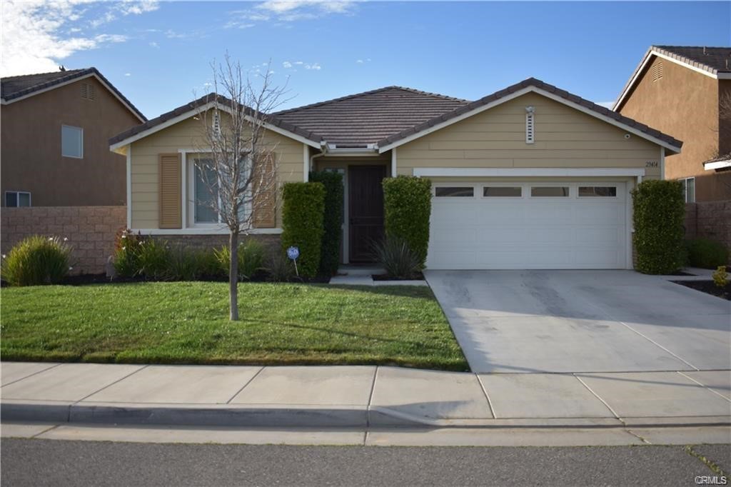 Beautiful Heritage Lake Community Home. 3 bed 2 bath. 2-Car attached garage. SOLAR PANELS! Central A/C and Heating! Located near Mesa View Elementary School. Entry way has an upgraded Iron Screen Door. Captivating Laminate Wood Floors. Upgraded baseboards and Crown Molding. Kitchen has Granite Counters with dark wood cabinets, Center Island, Recessed Lighting, and a Pantry. Fireplace in Family Room with Custom built-in shelving and Fireplace Mantle! Inside Laundry room! Storage Racks and an EV CHARGING STATION in 2-Car garage! Upgraded Interior Doors. Nest Thermostat. Ring Door Bell. Built-in surround sound system. Ceiling Fans in all Bedrooms! Dishwasher, Refrigerator, gas Stove/Oven, Microwave, Washer, and Dryer included. Hard wired Security Cameras! Large Lemon Tree. Located directly across from Heritage Lake Sport Park! Community Pool, Club House, Lake, Tennis Courts, Basketball Courts, Soccer Fields, Trails, Playground, Splash Zone, and much more!