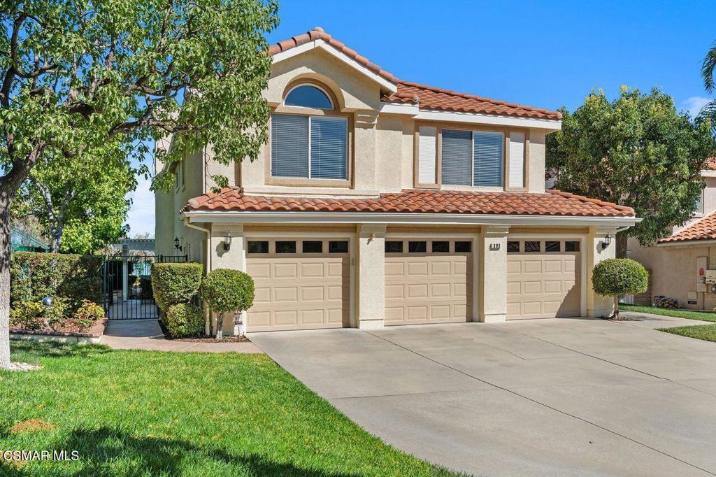 Welcome to this beautifully maintained 5-bedroom, 3-bathroom home nestled at the end of a peaceful cul-de-sac in the highly sought-after High Meadows community of Wood Ranch. Offering exceptional privacy, scenic views of the surrounding hills, and rarely seen Bard Lake, this residence is a special find.Step inside to discover soaring cathedral ceilings that fill the main living space with an abundance of natural light, creating an open and airy ambiance. The heart of the home features a well-appointed kitchen with warm maple cabinetry, perfect for both everyday living and entertaining.Perfect for guests or multi-generational living, the downstairs features a charming bedroom and full bath. Upstairs, spacious secondary bedrooms offer plenty of room for the entire family, while the oversized primary suite boasts a two-way fireplace and a cozy sitting area framed by wall-to-wall windows showcasing breathtaking views.Enjoy the convenience of a 3-car garage and an oversized driveway that offers ample parking. The serene backyard is perfect for relaxing or entertaining while taking in the beautiful view of the lake. It features a built-in BBQ, a cozy fire pit, and a charming rose garden. Just a short ways away, you'll find the community pool--an added bonus for warm California days.Don't miss the opportunity to own this turn-key home in one of Simi Valley's most desirable neighborhoods!