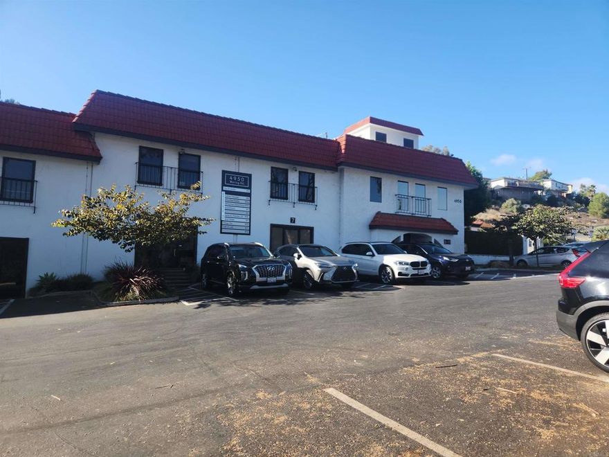 Unique opportunity for office space! Office condo just off I-8 just East of Mission Valley. Seldom available, upstairs space, with a common entry area shared with 4 others. Plenty of parking, common shared men/woman's restrooms, handicapped friendly.