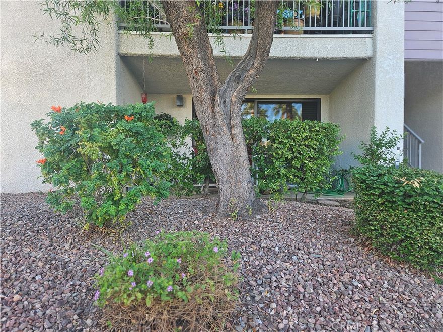 Great location! Downstairs corner unit with view of the pool and the mountains. Open floor plan living area, with 3 bedrooms and 2 full bathrooms. Located in the desirable community of The Palms. Two private large patios, one in the front with a view of the pool, and one in the back with a view of the mountains and tennis courts. All 3 bedroom have sliding door with access to outside. The main bedroom has two closets, one is a large walk-in closet, the second closet has a sliding mirror door. Designated cover parking space. Inviting pools and spas with public bbq grills. Recently surfaced tennis courts with converted pickle ball courts. Centrally located near the Palm Springs airport and just about 5 minute drive from downtown Palm Springs. This is a perfect place to make this your permanent or part-time home.