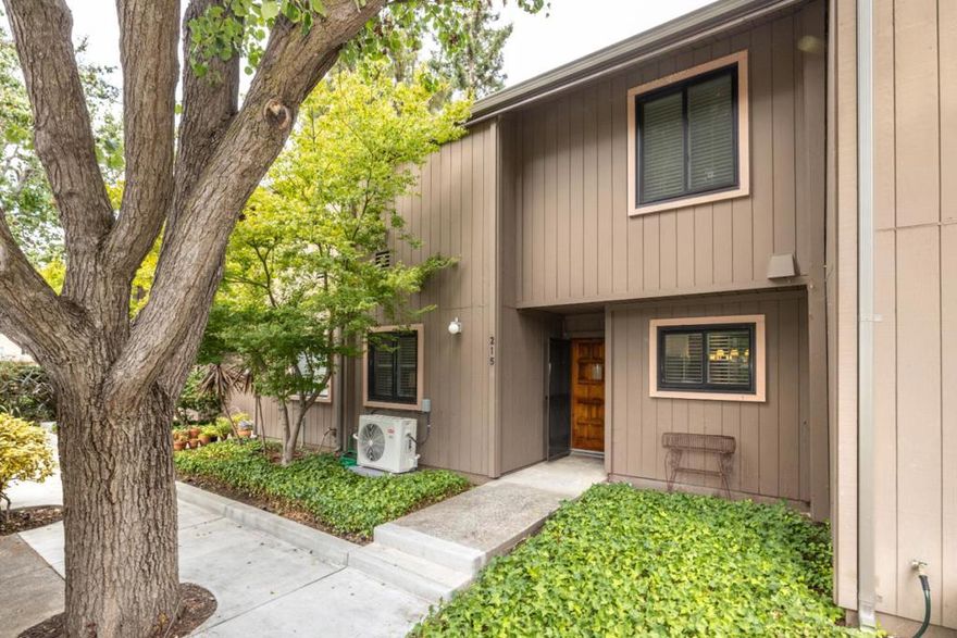 Come see this impeccably updated townhouse centrally located near downtown Mountain View and nestled in a tranquil community amongst the redwoods. Truly an oasis in the heart of Silicon Valley and just a short stroll to dining, shopping, transportation, nature trails, and so much more. Wonderful floor plan featuring soaring open beam ceilings and a large sliding glass door leading to a private patio overlooking a beautiful green belt. Quality throughout, including dual pane windows, central air conditioning, Quartz countertops, new flooring, and freshly painted. Situated in highly desirable Cypress Point Villas community featuring a beautiful gated park of grassy fields, redwood trees, and a heated swimming pool. Nature lovers can also enjoy the convenience of the Stevens Creek trail for biking, long walks, and easy access to multiple parks and playgrounds.