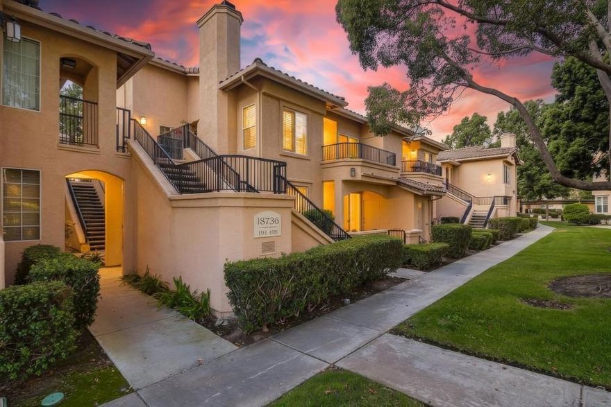 Great location and move in ready in the gated community of Morada at Bernardo Vista Del Lago with a ONE CAR GARAGE! This updated lower level unit features beautiful wood flooring in the living and dining areas, a spacious bedroom with walk in closet and patio access, and a cozy living room with fireplace. The updated bathroom offers excellent storage space, and the interior includes a convenient stackable laundry area. BRAND NEW HVAC system ensures year round comfort. Enjoy resort style amenities including two pools, two spas, tennis and basketball courts, fitness center, clubhouse, billiard room, BBQs, and picnic areas. HOA covers water, trash, exterior maintenance, and gated security. Excellent commuter location within the award winning Poway Unified School District.  Great location and move in ready in the gated community of Morada at Bernardo Vista Del Lago. This updated lower level unit features beautiful wood flooring in the living and dining areas, a spacious bedroom with walk in closet and patio access, and a cozy living room with fireplace. The updated bathroom offers excellent storage space, and the interior includes a convenient stackable laundry area. A private ONE CAR GARAGE provides parking and additional storage, and a BRAND NEW HVAC system ensures year round comfort. Enjoy resort style amenities including two pools, two spas, tennis and basketball courts, fitness center, clubhouse, billiard room, BBQs, and picnic areas. HOA covers water, trash, exterior maintenance, and gated security. Excellent commuter location within the award winning Poway Unified School District. Close to shopping and easy freeway access.