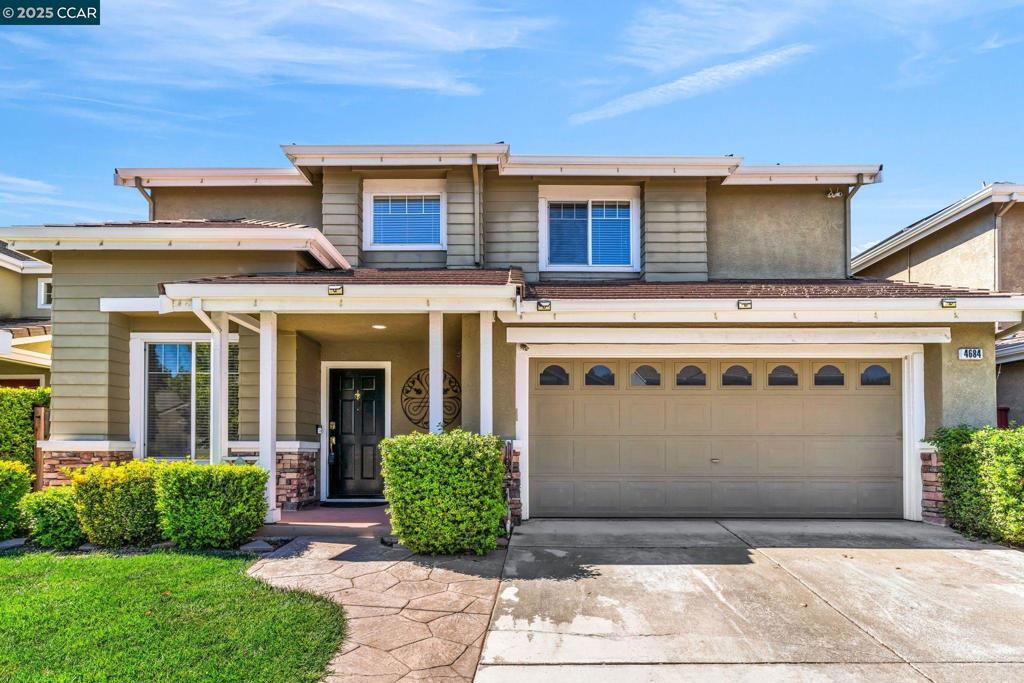 Welcome to the Creekside Community located in the popular East Dublin area! East facing home. Open floor plan, 4 bedrooms/2.5 baths (approx. 2,191 square feet of living space), vaulted ceilings greet you as you enter the home. Spacious living and dining areas as you make your way through the entry into the kitchen-family combo room. Great home for families, entertaining with lots of natural light! Updated fireplace with attractive stonework, newly installed wide plank flooring, freshly painted interior, customized pantry for extra storage space. Half bath & laundry areas lead you to the two-car attached garage. Plenty of storage and attention to detail in the garage! Upstairs you will find 4 generous-size bedrooms. Large primary suite, updated primary bath with plenty of space in the walk-in closet. Attractive back yard patio with exposed aggregate, sun shaded overhang, meticulous grass area, bench seating...a great spot for entertaining! Close to popular Dublin shops, restaurants, movie theater, commute access, BART, highly rated Dublin schools & much more! This one won't last long!