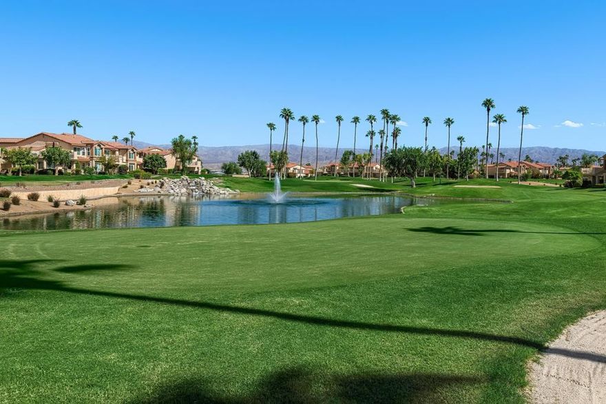 One bedroom, one bath lower-level condo with golf course, mountain and lake views. The condo has a stackable washer & dryer inside condo and a one car garage. One of the community pools is right across the street. Palm Royale is a gated community within walking distance to Indian Wells Tennis Gardens. Unlimited golf is included in the HOA dues on the Ted Robinson designed par-3 golf course. This is the Valley's Premier Short Course! Clubhouse & Pro Shop. Minutes from destination golf, dining & shopping. Community amenities include 6 pools & spas, lighted pickle ball and tennis courts and Helix Disc Golf. HOA fees also include basic cable, and internet, landscape maintenance, & trash service.