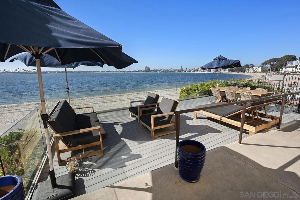 Breathtaking Mission Bay Retreat. This stunning 2-bedroom, 2-bathroom home offers unparalleled luxury with unobstructed, expansive views of Mission Bay! Thoughtfully upgraded throughout, this residence combines modern elegance with a serene beachside ambiance. Step into the heart of the home – a spacious, beautifully designed kitchen outfitted with a premium gas Wolf range and high-end appliances, perfect for the culinary enthusiast. The inviting living room boasts crown molding and a custom bar with a mini-fridge, creating the perfect space for gatherings or simply unwinding while enjoying the sweeping bay views. Open the impressive 20-ft of windows to let in the gentle coastal breeze and listen to the soothing sound of waves clapping along the shore – an experience that makes every moment feel like a vacation.Your private retreat awaits in the oversized primary suite, complete with a walk-in closet and a luxurious en suite bathroom featuring a separate soaking tub, walk-in shower, and dual vanities. A second generously sized bedroom and an additional upgraded bathroom offer comfort and versatility for guests or family. Situated in a prime location, this home provides not just a residence but a lifestyle, with Mission Bay's beauty as your backdrop.