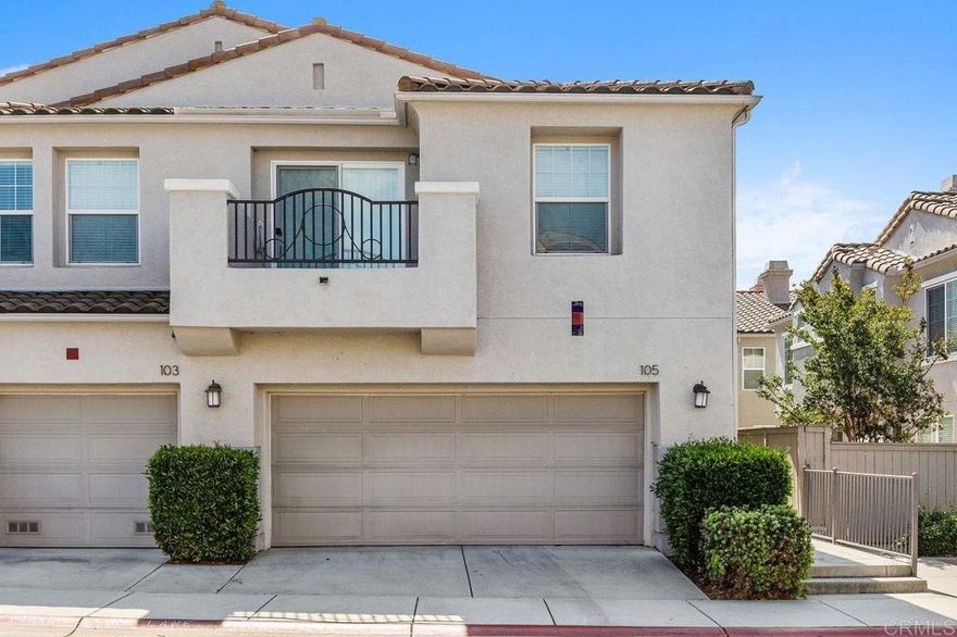 Welcome to the gated community of Campana, ideally located near Cal State San Marcos with easy access to shopping, restaurants, medical facilities, and business centers. This popular 3-bedroom plus den end-unit floor plan offers an open-concept great room layout downstairs. The kitchen opens to a spacious living room with fireplace and built-in entertainment center, while a separate den with built-in desk makes an excellent home office, study area, or hobby space. Durable tile flooring runs throughout the main level. Upstairs, the primary suite includes a private balcony, walk-in closet, and ensuite bath. Two additional bedrooms share a full bathroom. The backyard is designed for low-maintenance enjoyment with artificial turf, built-in planters, plus no neighbors behind. Additional highlights include a two-car garage with epoxy floors and built-in storage, and laundry located in the garage. Community amenities feature a resort-style pool and spa, BBQ area, playgrounds, and gated security with ample guest parking. HOA fees also include trash and common area maintenance. With its desirable location, versatile floor plan, and strong rental demand in the area, this home also presents an excellent investment opportunity! Please do not disturb tenants.