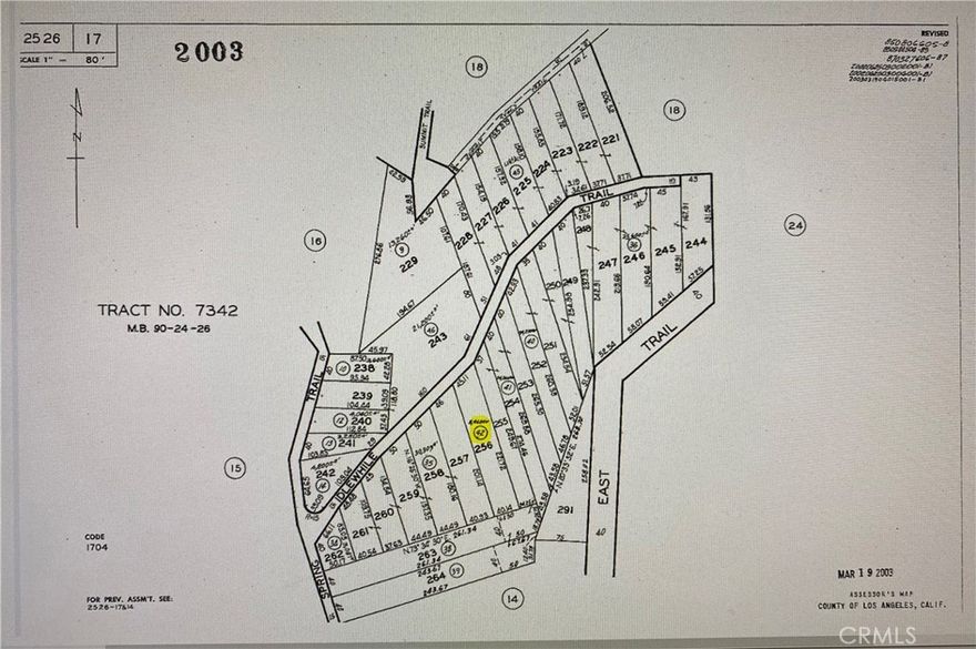 Up-slope lot. Go up between 12104 Spring Trail, Slymar, CA 91342 and 12068 Spring Trail, Slymar CA 91342.  Below to address 12107 East Trail, Kagel Canyon CA 91342