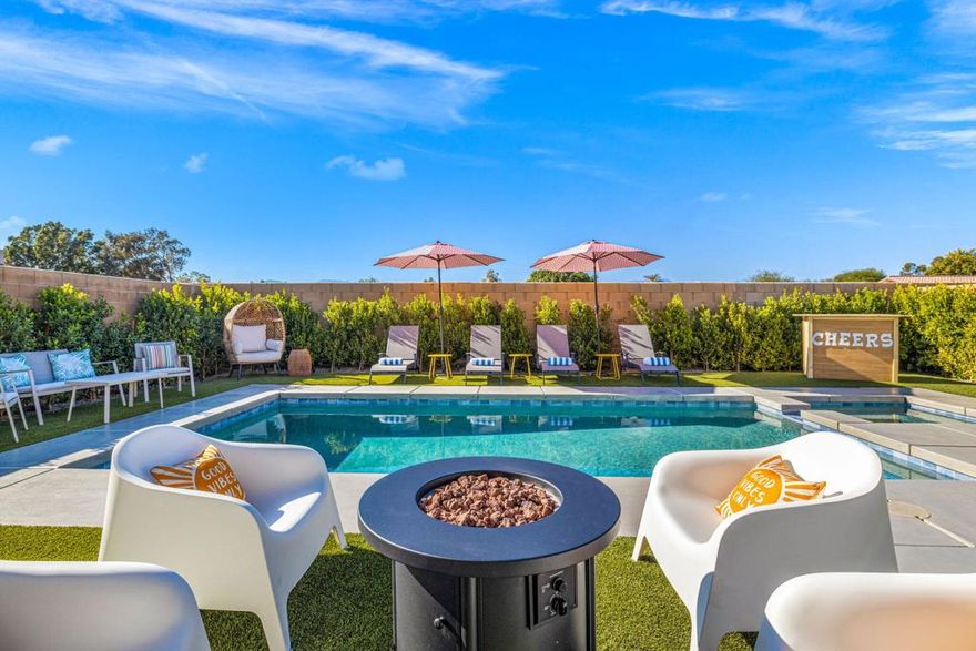 WIN WIN WIN! Cash Flow, depreciation, and appreciation. Welcome to your fully renovated, dream home--located inside Anastacia, a short term rental approved private community conveniently located right across from the VIP parking lot of the world-famous Coachella and Stagecoach Festival grounds!This renovated 4-bedroom, 3-bathroom residence has been completely reimagined with modern finishes, an open-concept layout, and stylish designer touches throughout. Step inside to discover light-filled living spaces, a sleek kitchen with quartz countertops and stainless steel appliances, and spa-inspired bathrooms that feel like a private resort. Every inch of this space has been renovated and the backyard is an entertainer's dream, with a pool, comfortable outdoor furniture, and games. New Jandy pool equipment, as well as refreshed pebble and tile make for a luxurious and inviting outdoor space.