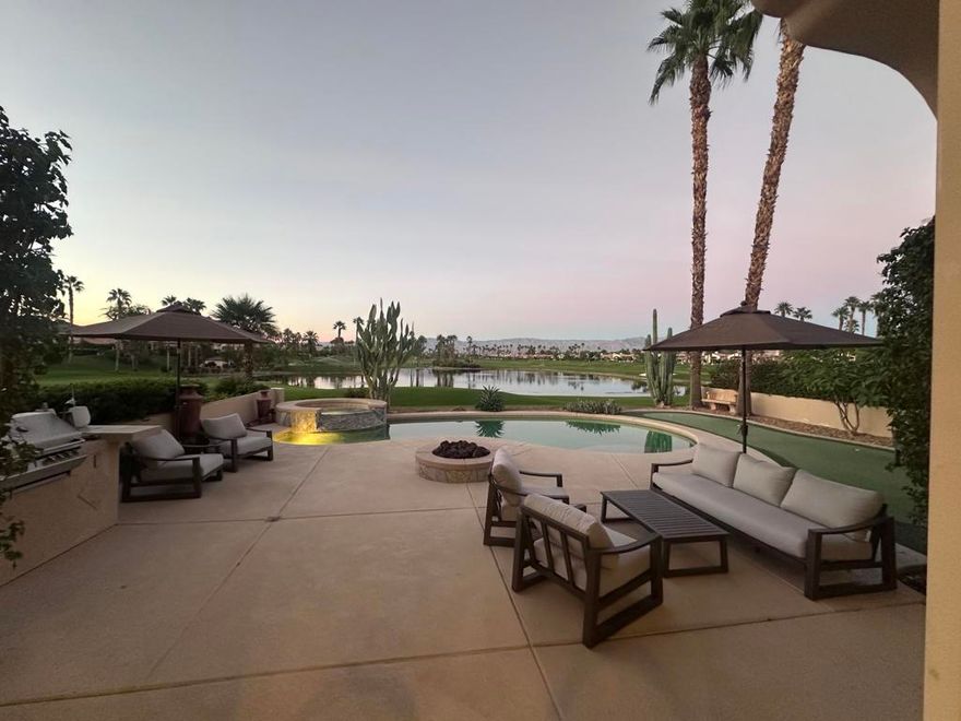 Experience desert living at its finest in this beautifully renovated Encanto 2 plan, ideally situated on the lake with the 16th hold of the Jones course as your backdrop. This property features two spacious bedrooms inside, each with King beds and private ensuite baths, offering comfort and privacy for all guests. The detached casita is complete with 2 twin beds, 1 queen and ensuite to share! The open concept living, dining, and kitchen area is designed for relaxation and entertaining, highlighted by floor to cieling windows that perfectly frame the stunning views. Step outside to your private backyard oasis - complete with a sparkling pool, built in BBQ, ample seating, fire pit, and even a turf putting area for practicing your short game. Wether your hosting friends or enjoying a peaceful evening under the desert sky this home provides the perfect setting.Availalbe Nov 1 2025 - May 2026