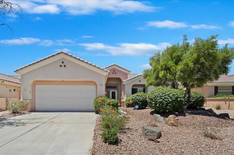 Move-in ready, priced to sell, and full of smart upgrades! This highly desirable Montego floor plan in Sun City Palm Desert offers 2 bedrooms plus a spacious den with built-in shelving--perfect for a home office, library, or hobby space. Located on a quiet cul-de-sac, this home is clean, well-maintained, and the sellers have already relocated--making for a smooth transition for the new owner.Within the past 5 years, the home has been thoughtfully upgraded with a new A/C and furnace, water heater, washer and dryer, kitchen appliances, updated circuit breakers, and a comprehensive alarm system on all windows and doors. The laundry room features added cabinetry for convenient extra storage.From the moment you enter through the beveled glass front door with a transom window, you'll appreciate the airy, open feel of the great room layout. Tile flooring throughout, white plantation shutters, and LED lighting in the kitchen and great room add both style and function. The kitchen includes maple cabinetry, Corian countertops, and a cheerful breakfast nook.The spacious primary suite offers backyard access, a large walk-in closet, dual sinks, and a walk-in shower. The guest bedroom has mirrored closet doors and is conveniently separated from the primary for privacy.Step outside to the private rear patio, surrounded by mature landscaping--no direct views into neighboring homes--ideal for morning coffee or relaxing evenings under the covered patio.All of this is located in the heart of Sun City Palm Desert, one of the Coachella Valley's premier 55+ communities. Enjoy three expansive clubhouses, two 18-hole golf courses, tennis, pickleball, indoor and outdoor pools, fitness centers, restaurants, and over 75 clubs and social organizations--something for everyone!A well-priced, move-in-ready home with quality updates in an unbeatable community--this is the one you've been waiting for. Come take a look!
