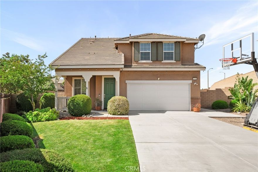 Tucked away on a private lot with a long driveway, this stunning 4-bedroom, 2.5-bathroom home boasts impressive curb appeal and lush, manicured landscaping. Step inside to a formal living room with elegant tile flooring and blinds, offering a warm and welcoming first impression. The spacious family room features a cozy fireplace, media niche, ceiling fan, and large windows that fill the space with natural light, all enhanced by beautiful laminate flooring.



The open-concept layout continues into the dining area and gourmet kitchen, complete with granite countertops, a center island, and a walk-in pantry—perfect for both everyday living and entertaining. A convenient downstairs bedroom and full bathroom add flexibility for guests or multigenerational living.



Upstairs, a bright loft provides additional living space, while open-railing stairs lead you to an expansive primary suite with a private retreat area. The en-suite bathroom includes a large soaking tub, dual sinks, and an oversized walk-in closet. Two more generously sized bedrooms share a bathroom with dual sinks, and the upstairs laundry room offers ample cabinet space and a convenient folding counter.



The backyard is a true outdoor oasis with a covered patio featuring ceiling fans and lights, perfect for relaxing or entertaining in comfort. Located in the desirable Rosena Ranch community, you’ll enjoy access to resort-style amenities including a clubhouse, multiple pools (with a kids’ wading pool and jacuzzi), and a fully equipped gym.