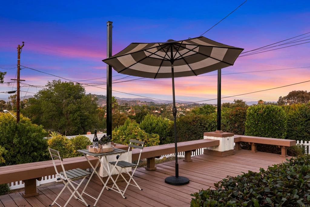 Welcome to 1529 Glenna Drive—a beautifully updated home perched on a private cul-de-sac in one of Escondido’s most desirable and historic neighborhoods. Set on a spacious .38-acre lot, this charming mid-century residence offers 1,735 square feet of interior living space plus a 470-square-foot attached deck that delivers breathtaking views of rolling hills and distant mountains. Inside, you’ll find new flooring, fresh paint, updated fixtures, and two stylishly renovated bathrooms. The home features three generous bedrooms, a large living room and separate family room, all filled with natural light and mid-century charm elevated by modern finishes. Step outside to dine al fresco on the expansive view deck—perfectly positioned to enjoy spectacular sunset vistas. The manicured front yard features lovely meandering paths that guide you through mature landscaping and lead down to your own private citrus orchard on the lower level of the lot. In back, a shaded brick courtyard offers a cozy, secluded space to relax or entertain. Additional highlights include an attached 2-car garage, off-street parking for 4+ vehicles, and septic clearance already completed for peace of mind. Conveniently located just minutes from downtown Escondido’s vibrant Grand Avenue district, with shops, restaurants, parks, and schools close by. And just three turns in your car puts you at the gates of the world-famous San Diego Zoo Safari Park. With quick access to Highways 15 and 78, the coast, downtown San Diego, and everything in between are easily within reach. This move-in-ready gem combines privacy, character, and stunning views—don’t miss the opportunity to make it your own and enjoy the best of North County living.