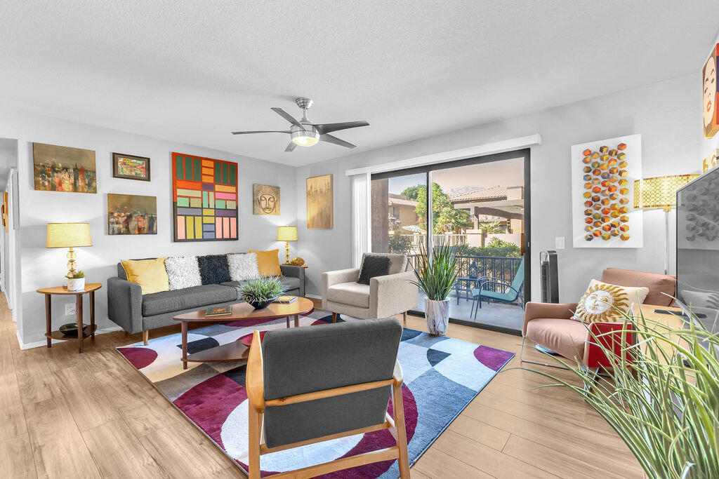Welcome to Cathedral Springs, a gated community offering resort-style living in the heart of Cathedral City! This beautifully updated 2-bedroom, 2-bath condo offers 1,160 sq. ft. and features modern flooring, stylishly upgraded bathrooms, and refreshed countertops throughout. Enjoy a spacious layout with a dedicated laundry room and two private patios, one off the primary suite and another off the living room with stunning mountain views. The HVAC and water heater were both replaced in 2019 for added peace of mind. Perfectly located near the pool and fitness center. Just minutes from shopping, dining, and downtown Palm Springs, this is desert living at its best!