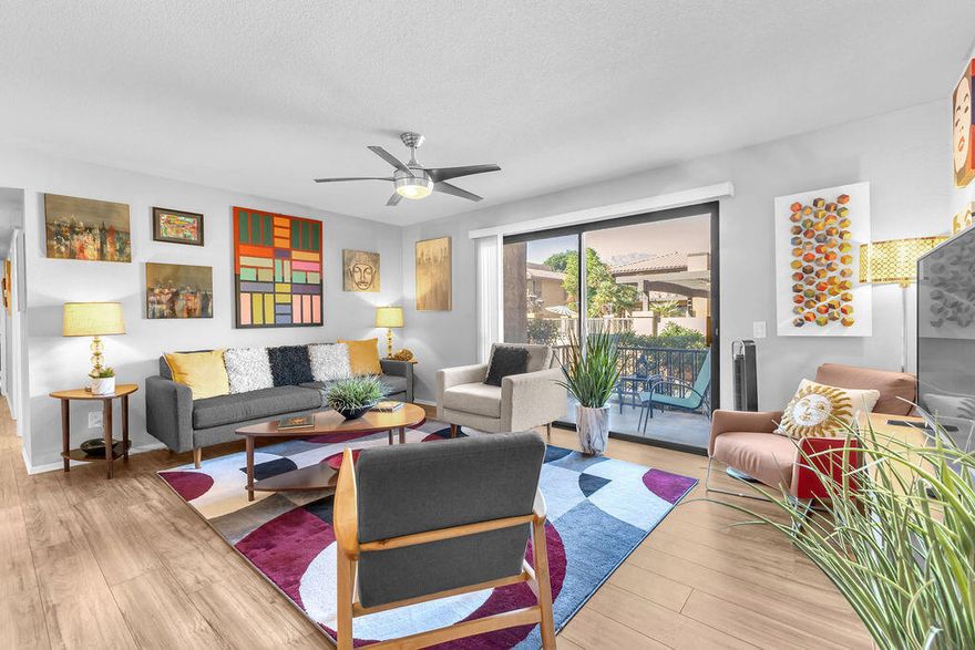 Welcome to Cathedral Springs, a gated community offering resort-style living in the heart of Cathedral City! This beautifully updated 2-bedroom, 2-bath condo offers 1,160 sq. ft. and features modern flooring, stylishly upgraded bathrooms, and refreshed countertops throughout. Enjoy a spacious layout with a dedicated laundry room and two private patios, one off the primary suite and another off the living room with stunning mountain views. The HVAC and water heater were both replaced in 2019 for added peace of mind. Perfectly located near the pool and fitness center. Just minutes from shopping, dining, and downtown Palm Springs, this is desert living at its best!
