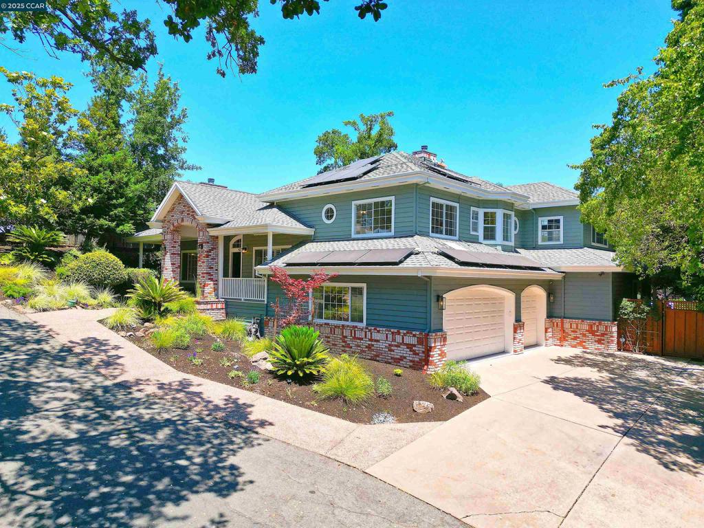 If you’ve been looking for privacy and security, this special home has it, tucked down a private tree-lined lane, fostering quiet and safety with no through traffic, it lives like a secluded summer refuge and resort! Forward thinking home preparedness and energy efficiency assets have been invested into this home at hundreds of thousands of dollars - Owned PV solar for home, EV charger, dual-fuel home generator, two zoned HVAC systems, newly redesigned heat-retaining PebbleTech pool and spa with Baja shelf, gorgeous no-water turf, vegetable garden and vineyard with room for you to expand both, two pergolas and separate BBQ island. These are excellent features to enjoy now and essential for future planning. This peaceful turn key home is ready for you to enjoy with resort level modernized interiors through-out. The spacious, newly renovated kitchen houses 2 islands, 2 sinks, 2 wine coolers, and a new Sub-Zero fridge/freezer. Stylish bathrooms, hardwood floors, wool carpet, plantation shutters. French doors lead to tranquil gardens surrounding the pool, spa and fire pit to relax and enjoy the built-in comforts and filtered Mt. Diablo views. Video: https://youtu.be/vxQzZJlDpM8 and 3-D: https://my.matterport.com/show/?m=Vvr1ymnLpuK&mls=1