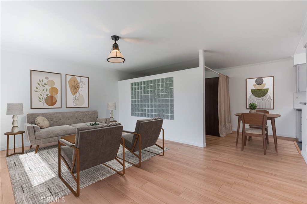 Tucked away in one of the most desirable pockets of Studio City, this well-maintained studio condominium offers an ideal blend of privacy, smart design, and walkable convenience—all in a space that feels larger than it appears on paper.
Thoughtfully configured with a partitioned layout, the sleeping area is subtly separated from the main living space, giving the home the feel of a true one-bedroom without compromising flow or function. Natural light pours in through multiple windows and overhead skylights, creating a bright, airy atmosphere throughout the day. The unit also offers excellent storage, including multiple closets and dedicated storage areas rarely found in studio living.
Set toward the back of the complex, the condo enjoys a uniquely quiet and private setting—shielded from street noise and just steps from community amenities. Enjoy quick access to the gated pool and heated spa, as well as several conveniently located laundry facilities just around the corner from your door.
This gated and secure community is beautifully landscaped and well maintained, with plenty of guest parking.
Situated in the heart of Studio City, just moments from top restaurants, nightlife, grocery stores, and boutique shopping—including Trader Joe’s, Erewhon, and some of LA’s best sushi. Plus, with close access to the 101, 134, and 170 freeways, getting anywhere in the city is simple.