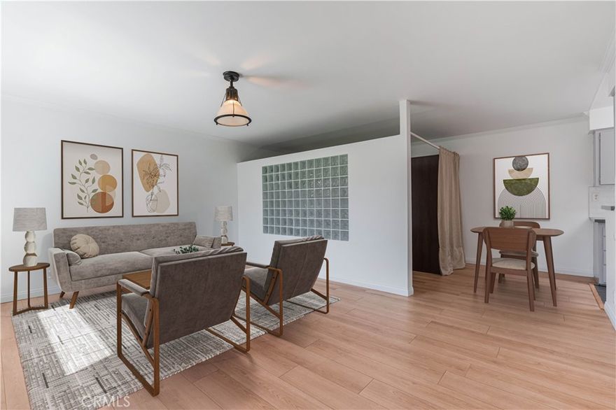 Tucked away in one of the most desirable pockets of Studio City, this well-maintained studio condominium offers an ideal blend of privacy, smart design, and walkable convenience—all in a space that feels larger than it appears on paper.

Thoughtfully configured with a partitioned layout, the sleeping area is subtly separated from the main living space, giving the home the feel of a true one-bedroom without compromising flow or function. Natural light pours in through multiple windows and overhead skylights, creating a bright, airy atmosphere throughout the day. The unit also offers excellent storage, including multiple closets and dedicated storage areas rarely found in studio living.

Set toward the back of the complex, the condo enjoys a uniquely quiet and private setting—shielded from street noise and just steps from community amenities. Enjoy quick access to the gated pool and heated spa, as well as several conveniently located laundry facilities just around the corner from your door. 

This gated and secure community is beautifully landscaped and well maintained, with plenty of guest parking.

Situated in the heart of Studio City, just moments from top restaurants, nightlife, grocery stores, and boutique shopping—including Trader Joe’s, Erewhon, and some of LA’s best sushi. Plus, with close access to the 101, 134, and 170 freeways, getting anywhere in the city is simple.