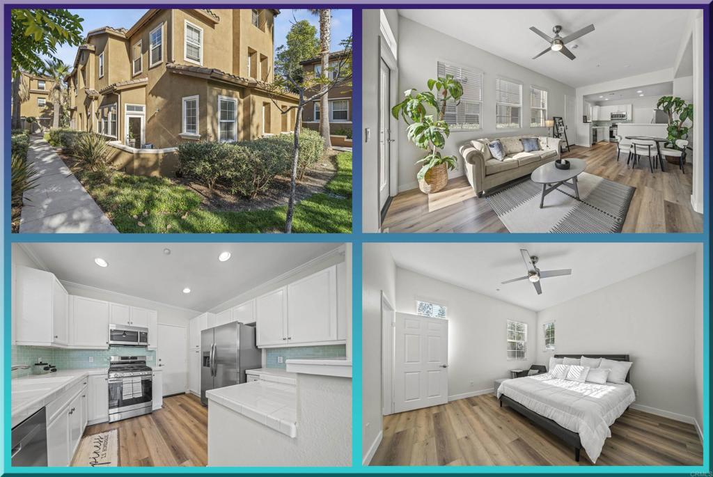 This beautifully upgraded Ocean View Hills condo is a rare find in the highly sought-after, resort-style gated community of Spinnaker Point surrounded by a natural canyon. This end-unit 2-bedroom, 2-bath home features high ceilings filled with natural light and offers all one-level living—no stairs inside, just easy and comfortable living. Step inside to find stylish luxury vinyl flooring, neutral paint tones, and an open floorplan that creates a spacious and inviting atmosphere. The large primary suite includes a generous bathroom with dual sinks, while both bedrooms feature mirrored closets. Updates throughout include modern lighting, ceiling fans, washer & dryer, and newer water heater. The kitchen boasts ample cabinet space, a bar-style counter ideal for casual dining, and brand new stainless-steel appliances. A private outdoor patio offers peaceful views of the surrounding trees and open grassy/lawn area, perfect for relaxing or entertaining. The attached garage provides direct access to the home and features an epoxy floor with ceiling-mounted storage racks, plus one additional parking pass for guest parking. Community amenities include a sparkling pool and spa, playground, BBQ area, and beautifully maintained green spaces—all with low HOA fees. FHA & VA approved, and ideally located near the 805 and 905 freeways, Kaiser Permanente Medical Center, shopping centers, AMC Palm Promenade, schools, the Sleep Train Amphitheater, and just minutes from Imperial Beach, Coronado Naval Base, and 32nd Street Naval Base. Whether you're a first-time buyer, downsizing, or looking for a low-maintenance home in a gated community with top-tier amenities—this one checks all the boxes!