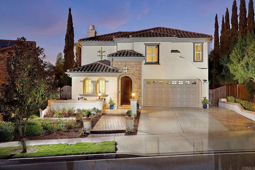 La Costa Greens Luxury Living - Canyon Rim • Golf Course Views • Designer Remodel. Experience the essence of elevated coastal living in this beautifully remodeled La Costa Greens residence — a rare canyon-rim setting capturing unobstructed west-facing views over the world-renowned La Costa Golf Course and enchanting sunsets. This sophisticated 5 Bedroom + Office, 4.5 Bathroom home spans approx. 3,399 sq. ft. on one of the community’s largest lots, and features a 3-car garage, private guest suite on the main level, and high-style upgrades throughout. Step inside to a new designer kitchen starring custom cabinetry with rich gold accents, quartz countertops, premium stainless appliances, walk-in pantry, and an entertainer’s butler’s prep area with sink. New luxury flooring flows through the first level, accompanied by elegant architectural lighting and an all-new powder room. A dramatic spiral staircase leads to the expansive owner’s suite — a true retreat — complete with a private view balcony, luxurious spa-inspired bathroom showcasing a stunning walk-in shower, stand-alone soaking tub, and an enviable walk-in closet. Each secondary bedroom offers its own private remodeled bath for ultimate comfort and privacy. Outside, your private resort awaits. Enjoy alfresco dining and relaxation on large paverstone patios with a built-in BBQ island and bar, a charming dining pavilion, outdoor spa, and lush gardens cascading to the canyon’s edge — the perfect setting for sunsets, stargazing, and gatherings under the coastal sky. A tranquil side courtyard with a fountain offers a peaceful escape. Fresh exterior paint in modern hues adds to the undeniable curb appeal. Residents enjoy access to The Presidio — an exclusive amenity center featuring a sparkling pool and spa, fitness center, clubhouse with full kitchen and patio, plus tennis and pickleball courts. A rare blend of location, luxury, and lifestyle… this is La Costa Greens living at its finest.