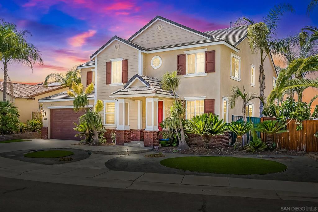 Welcome to the exclusive Sky Ranch community in Santee! This home features stunning northwest-facing views, perfect for enjoying San Diego sunsets. The floor plan is one of the most desirable in the community, featuring an en-suite bedroom and a den on the ground floor. Upstairs, you’ll find three additional bedrooms, each with its own bathroom, along with a laundry room and a loft area. The spacious primary suite includes dual walk-in closets, double sinks, and a separate soaking tub and shower. The backyard is designed for entertaining, featuring a covered patio, a BBQ island, and low-maintenance turf landscaping. Recent updates include new flooring and refreshed cabinets, along with a fully paid solar system and a dual-zone HVAC system to keep your home comfortable year-round. Residents of this community enjoy access to Sky Park and a variety of events organized by the social committee.