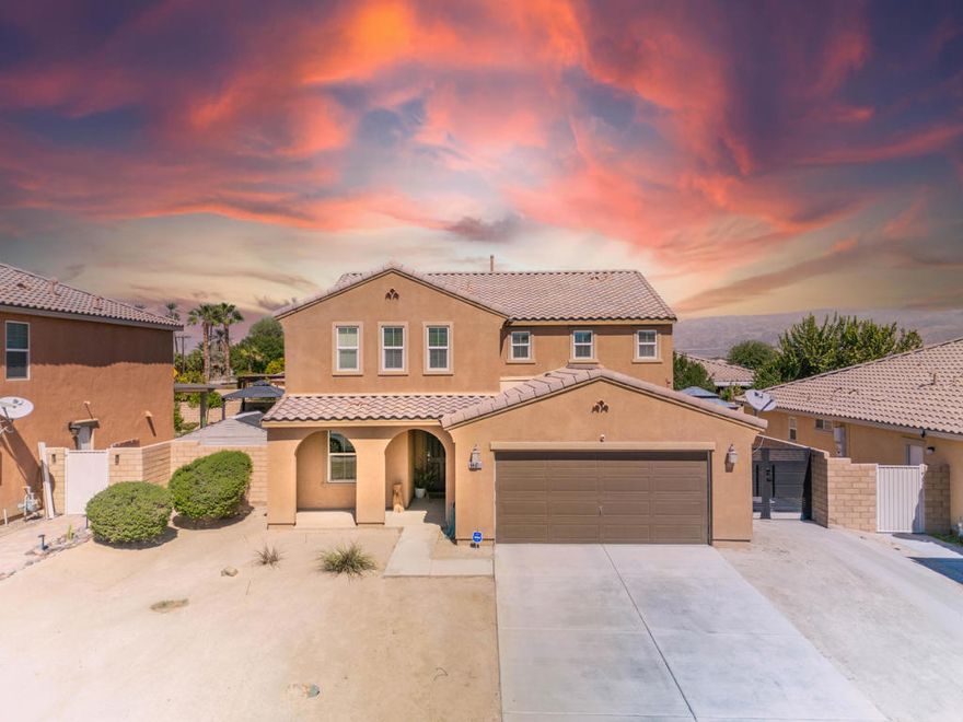 Welcome to your next desert retreat, located right in the heart of the City of Coachella! This spacious two-story home offers the perfect blend of comfort, functionality, and investment potential. Featuring 5 bedrooms and 3 full baths, there's plenty of space for everyone. On the first floor, you'll find a conveniently located bedroom and bathroom ideal for guests, extended family, or even a private home office. The home opens up into a bright and airy formal living area, leading into an open-concept floor plan that makes entertaining easy. With luxury vinyl flooring flowing throughout the entire home, you'll enjoy both style and durability for years to come.With approximately 2,502 square feet of living space, this property has been thoughtfully designed with family living in mind. Upstairs, the remaining bedrooms provide plenty of room to spread out, while the common areas downstairs create a natural gathering space. Whether it's cozy nights with loved ones or hosting larger celebrations, this home can handle it all.Step outside into your own private backyard oasis--this is where the fun really begins. The sparkling pool sets the stage for endless days of relaxation and entertainment. Fire up the BBQ, set out some lounge chairs, and create unforgettable memories with family and friends. The backyard is also perfectly suited for hosting gatherings during the world-famous Coachella and Stagecoach music festivals, drawing visitors from around the globe who are always searching for the perfect place to stay.And here's the best part: not only is this home ideal for your family, but it also makes a smart business move. Just a 6-minute drive to the Polo Grounds, and close to schools and parks, the location couldn't be better. Based on short-term rental data for the City of Coachella, this property could generate up to $65,000 annually after operating expenses at a 65% vacancy rate. This estimate already factors in the 13% Transient Occupancy Tax (TOT) on gross rents that the city requires. With demand for short-term rentals skyrocketing during festival season, this home doubles as both a personal retreat and an income-producing property.Whether you're looking for the perfect family home, a vacation getaway, or a smart investment opportunity, this property checks every box. Spacious, stylish, and ready for your next chapter, this is the one you've been waiting for!