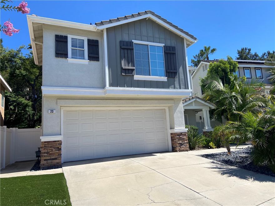 BEAUTIFUL OPEN FLOOR PLAN HOME- Property located in Wagon Wheel area of Trabuco Canyon. This exceptional home features 3 bedrooms, bonus room and a substantial loft. As you enter the home you will discover an open family room, dinette and kitchen area filled with natural light and a sky high cathedral ceiling. Features on 1st floor include: Kitchen - Stainless steel appliances, Corian countertops, plank flooring. Dinette/Family room - cozy fireplace, ceiling fan, sliding doors that open to a covered patio overlooking a park like landscaped backyard and a switchback staircase. Features on 2nd floor include: Spacious primary bedroom - Double mirrored closets, ceiling fan, sliding doors that lead to balcony area overlooking stunning back yard. Ensuite bathroom w/ double vanity sinks, new flooring and tub/shower combo. 2 large additional bedrooms - Both have ample closet space (one bedroom has mirrored closet doors), ceiling fan and share a jack/jill bathroom with tub/shower combo. New flooring in J/J bathroom. Bonus room - Charming room w/ cut out and shutters that over look family room (possible 4th bedroom needs closet). Loft area- Could be play area, office or extra TV area etc. Exterior - 2 car garage and shelving/storage. White vinyl and wrought iron fencing in back yard. Surrounded by scenic views, hiking trails and parks. Located close to 241 toll road and schools. A MUST SEE. Buyer to verify all.