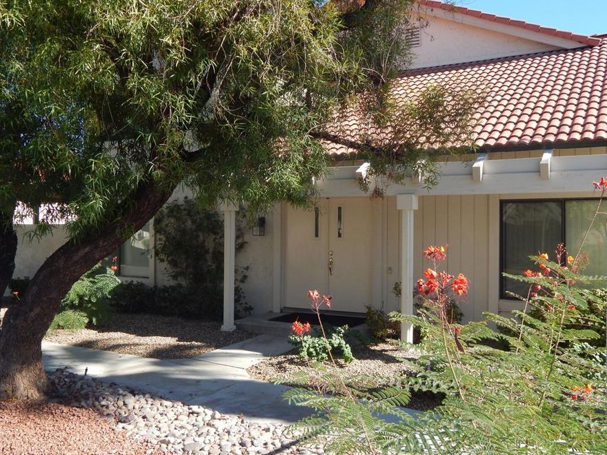 Turnkey furnished successful vacation rental with  breathtaking views. This well maintained 3 bed, 2 1/2 bath home is located within the Mountain Shadows  complex in South Palm Springs adjacent to Tahquitz Golf Course and close to shopping and dining.  Mountain Shadows has NO rental restrictions, ideal for short term rentals. The home has newer flooring throughout, an upgraded kitchen with all new appliances, new main bedroom en-suite shower, new toilets and a new custom double front door.  Light and bright with two patios and an assigned carport.  Mountain Shadows has 6 pools and spas, tennis courts and a clubhouse.